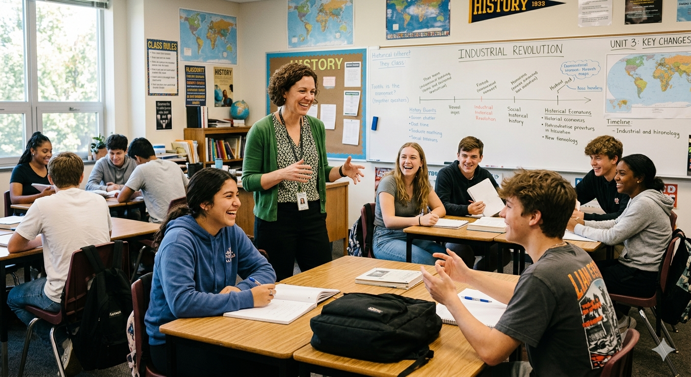 Lærer med engasjerte elever